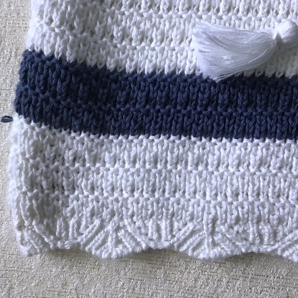 Hollister Knit Top Scallop Hem Adjustable Straps Tie in Back White with Stipes - Picture 2 of 10